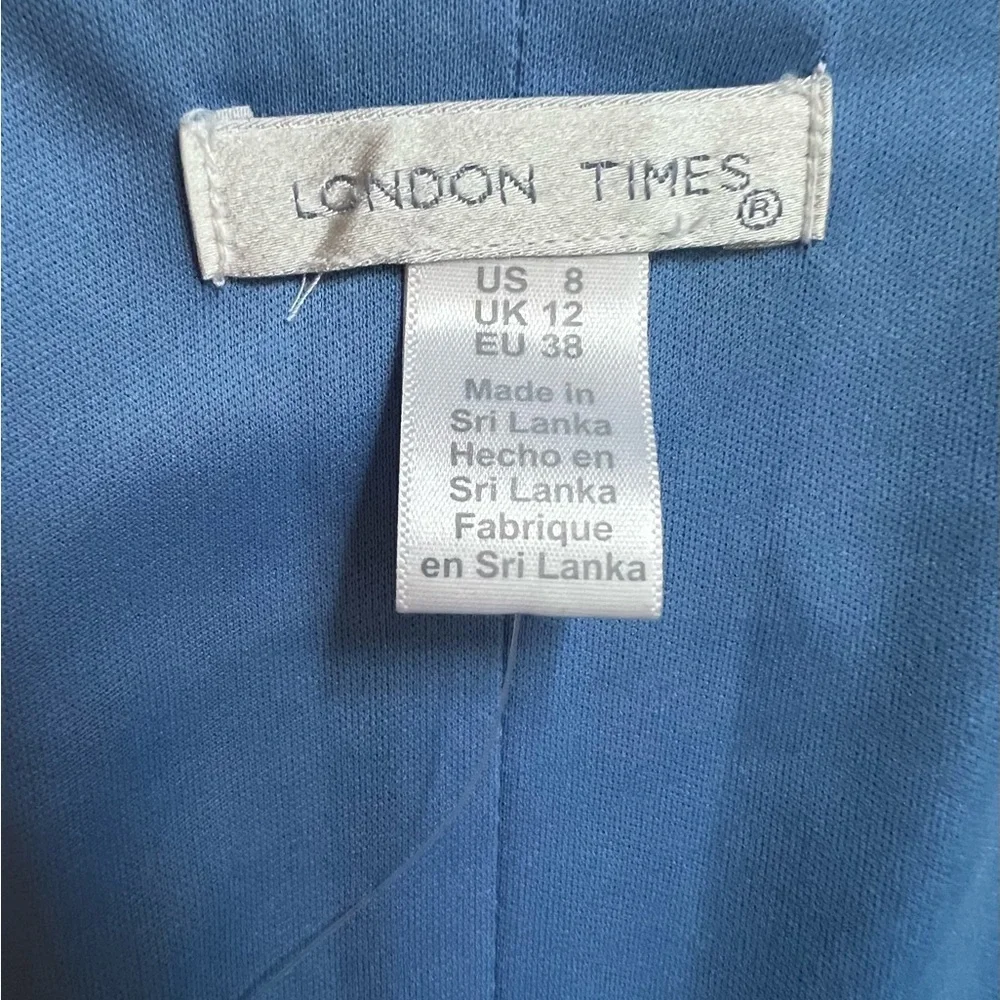 London Times blue with print wrap look sleeveless jumpsuit. Size 8